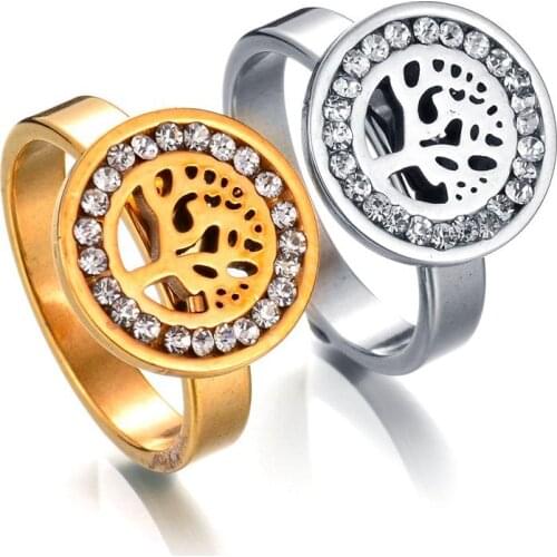 Fashion Tree of Life Crystal Women Rings Stainless Steel Gold Color Wedding Rings Girlfriend Dropshipping Accessories Anillos