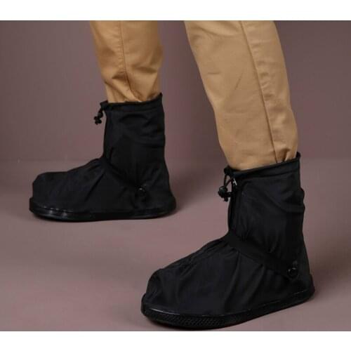Fashion Mens Waterpoof Rain Shoe Cover Unisex Mid-calf Rain Boots Women Solid Black PVC Zipper Rain Shoes Cover With Bandage