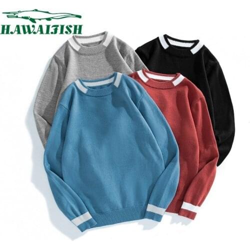 Mens winter sweater 2021 mens sweater mens new casual round neck sweater Korean fashion solid color sweater brand-clothing