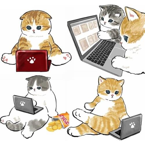 Beautiful Car Sticker Hand Draw-Kitty Cats Playing Computer Anti Scratch Film Laptop Decal