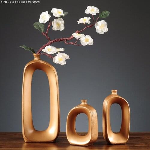 New Chinese Ceramic Oval Vase Decoration Creative Hollow Golden Vase Living Room Home Decoration Desktop Flower Arrangement Vase