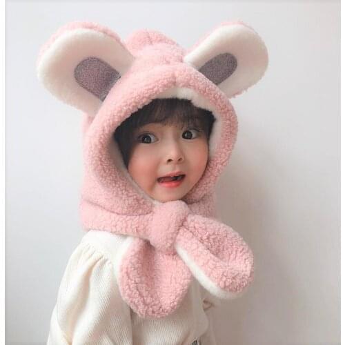 2020 New Winter Children Hat Plus Fleece Kids Caps Cartoon Hat For Girls Boys Scarf Thicken Cap Newborn Photography Baby Stuff