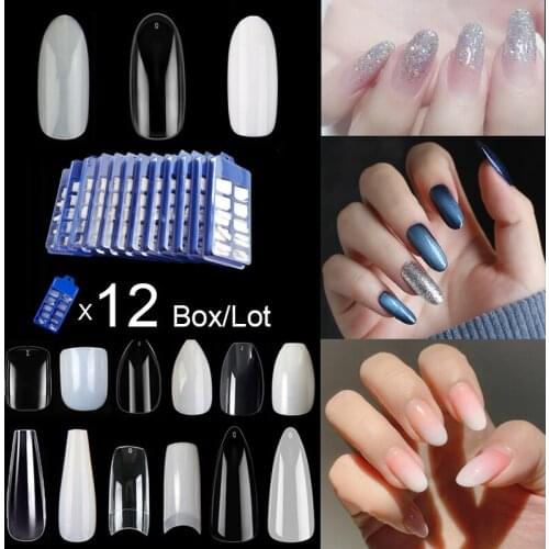 Wholesale 12 Boxes 100 Pieces Per Box 10 Size Long Oval Shape False Nail Tips Fake Long Nails Nail Acrylic Fake Nails Manicure