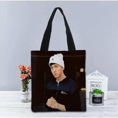 Custom Eminem Tote Bag Canvas Fabric Handbag Two Sides Printed Shopping Bag Traveling Casual Useful Shoulder Bag 0603
