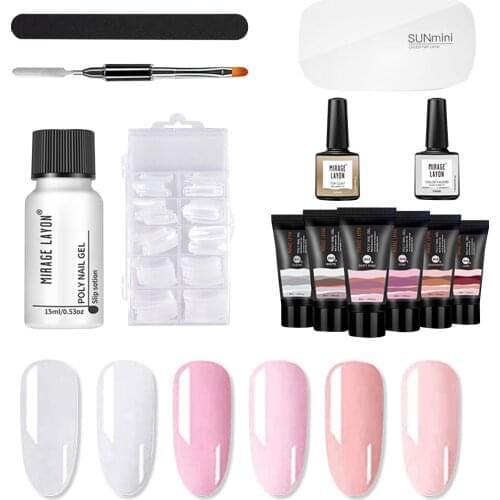 Poly Nail Gel Kit Nail Manicure Set 15ml Polish Gel Nail Tip Form UV Lamp Gel Varnish Quicking Building Nail Art Extension Tool
