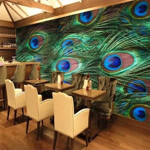 Custom 3d murals peacock feather close-up minimalist background Self Adhesive wallpapers wall decorative painting Waterproof
