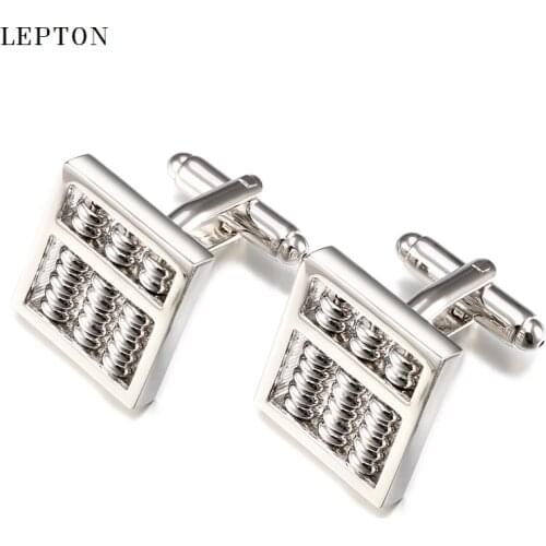 Hot Abacus Cufflinks for Mens Lepton Brand Brass Material Metal Silver color Functional Tool Abacus Cuff links With Gift Box