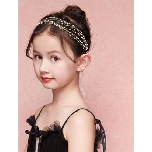 Golden Princess Wedding Beaded Cute Headband for Girls-baby Girl Pearl Hair Accessories Birthday Party Photography B03B