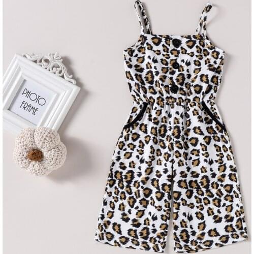 Pudcoco Toddler Summer Siamese Trousers, Leopard Print Spaghetti Strap Sleeveless Casual Jumpsuit Baby Girls Clothes 3-24 Months