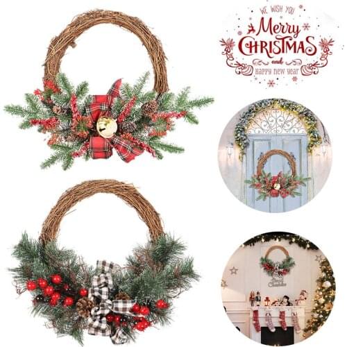 Christmas Wreath Reusable Front Door Hanging Garland with Variant Red Berry Bells for Christmas Window Door Home Decoration