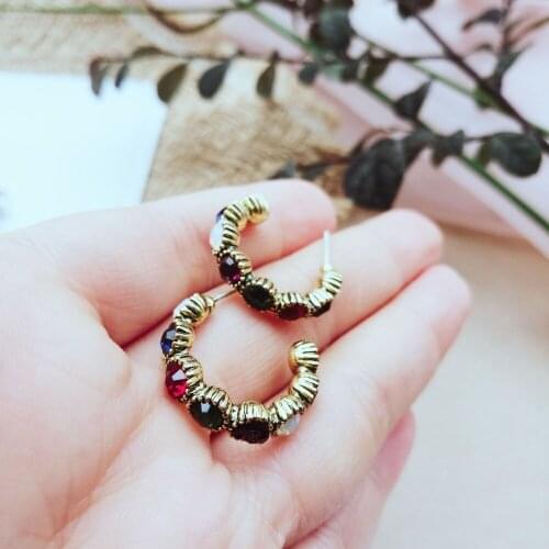 Rongho Baroque Color Crystal Hoop earrings for women Vintage C shape Pearl earrings Femme Bridal Brincos fashion jewelry