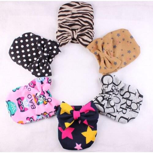 New Baby Hat Cotton Print Baby Beanie Star Floral Infant Girls Hats Autumn Winter Caps With Bowknot Bebe Bonnet Accessories