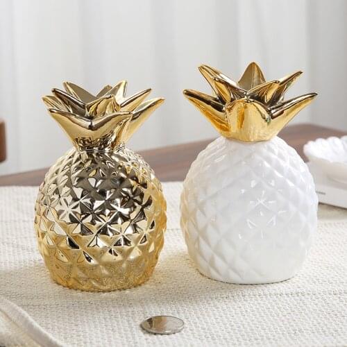 Nordic Small Pineapple Money Boxes Ceramic Golden Piggy Bank Saving Box Home Desktop Decoration