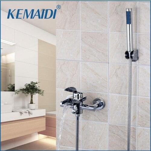 KEMAIDI Solid Brass Tiles Design Wall Mounted Single Lever With Handheld Shower Dual Control Chrome Waterfall Spout Mixer Faucet