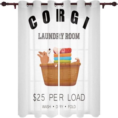 Laundry Animal Dog Corgi Window Curtains for Living Room Kitchen Curtain with Valance Kids Room Home Decor
