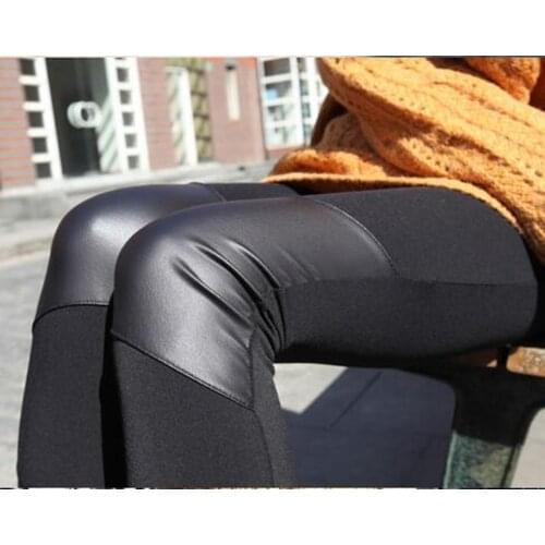 Babbytoro Women Leggings Black Pants 2020 Fashion Jeggings Stich Faux Pu Leather Stich Patchwork Leg Pants Plus Size 7xl 6xl Xs