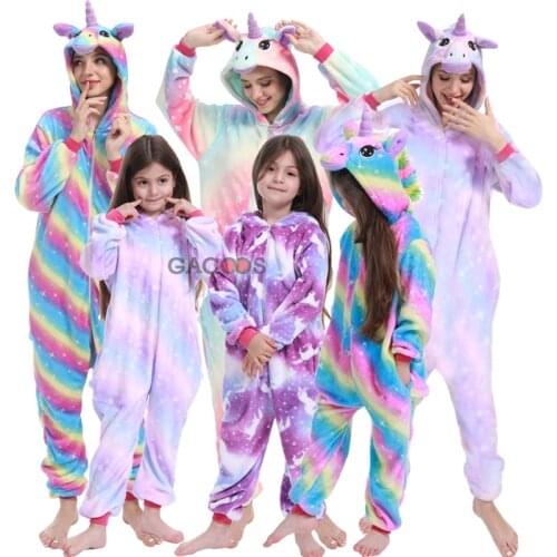 Winter Flannel Kids Pajama Set Winter Women Kigurumi Anime Onesies Adults Panda Stitch Unicorn Pajamas For Boys Girls Sleepwear