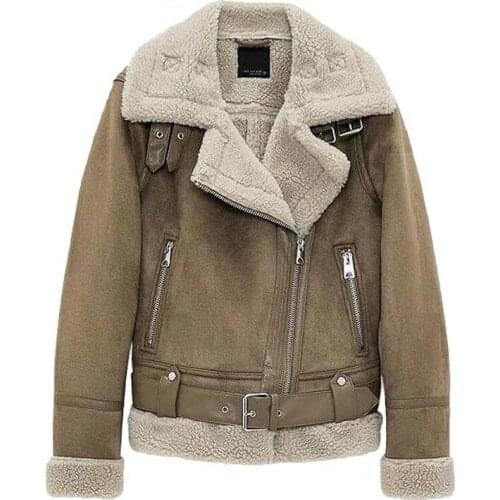 Winter Womens Jacket Faux Fur Leather Jackets Women Wool Coat Thick Motorcycle Jackets Vintage Suede Lambswool Coats Outerwear