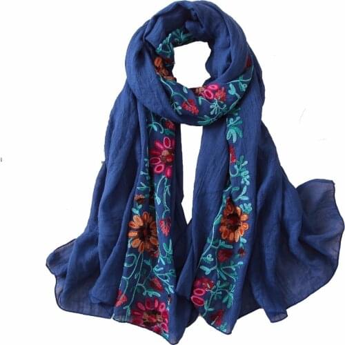 2020 embroidery women scarf vintage summer pashmina cotton shawls and wraps lady floral bandana female hijab winter scarves