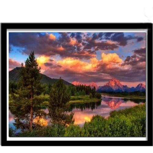 5D Diy Diamond PaintingThe setting sun Scenery Puzzles Crystal Mosaic Full Square Round Drill Embroidery Wedding Decoration