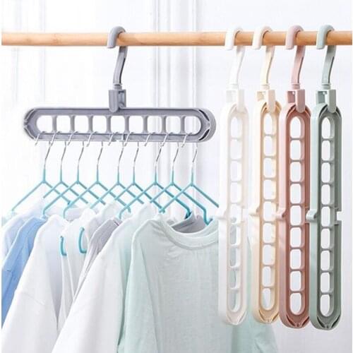 9-holet Clothes Rack Closet Organizer Foldable Plastic Hangers Drying Racks Scarf Clothes Storage Dormitory Wardrobe Storage