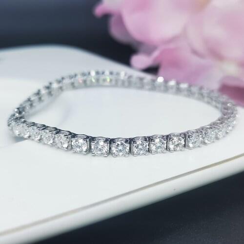CxsJeremy 14K White Gold 3.5mm Round Cut Moissanite Bracelet Tennis Setting 4 Prongs Wedding Anniversary Handmade Diamond Gifts