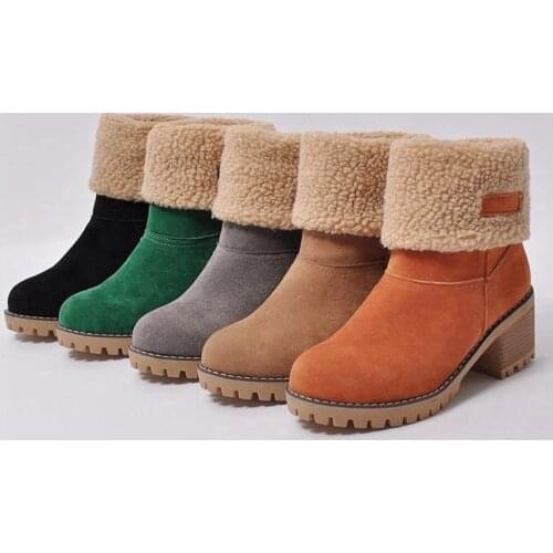 CUZULLAA Women Turned-over Edge Warm Plush Lining Snow Boots Shoes Lady Flock Boots Round Toe Bootie Plus Size 35-43