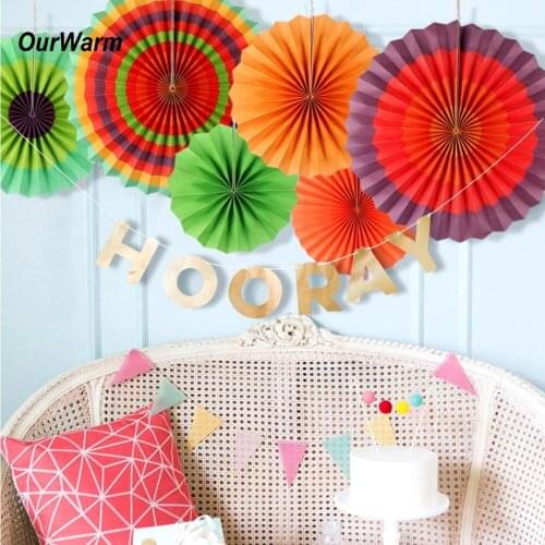 OurWarm 12pcs Colorful Paper Fan Mexican Fiesta Party Decorations Wedding Hanging Backdrop Lovely Oriental Paper Flowers Fan