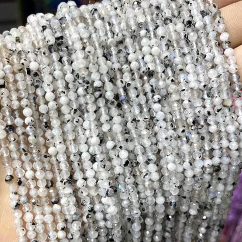 2 3 4mm Natural Faceted Black Moonstone Gem Loose Spacer Stone Beads For Jewelry Making DIY Bracelet Earrings Accessories