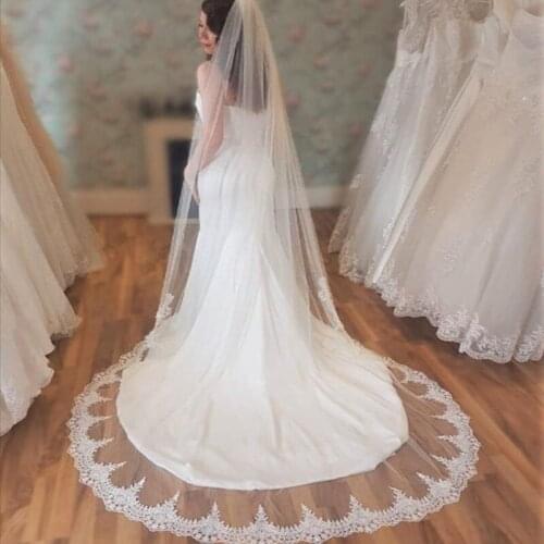 Women Veil Wedding 3 M Length One Layer Tulle Appliqued Cathedral Bridal Veil With Comb White Ivory Long Veil