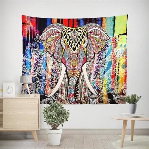 Mandala Elephant Tapestry Wall Hanging Background Show Window Decor Psychedlic Aesthetic Room Cloth Rectangle Printed Tapiz