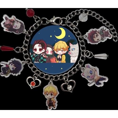 Hot Original Acrylic Charm Demon Slayer Anime Chain Bracelet For Women Men Student Heart Pagoda Bead Lovers Party Jewelry Gift