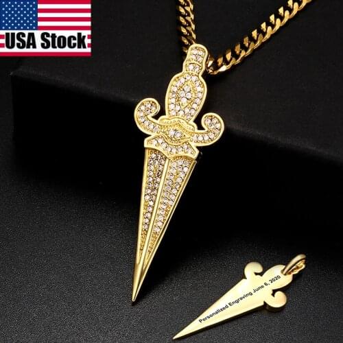 Hip Hop Micro Pave AAA Cubic Zirconia Bling Iced Out Pendant Cross Dagger Necklace For Mens Woman Rock Rapper Jewelry Gold Color