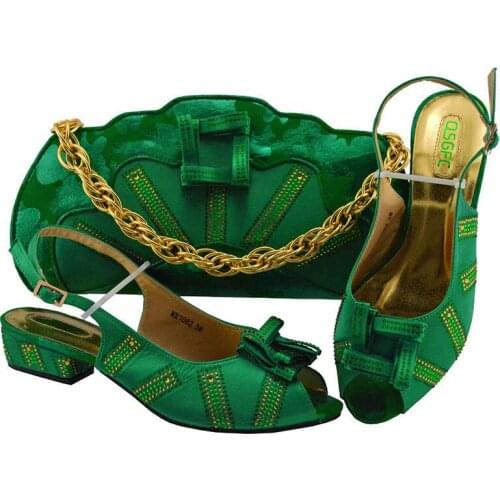 Italian Match Shoes and Bag Set Dark green Color Italy Shoe and Bag Set Decorated with Rhinestone African Women Italian MM1082