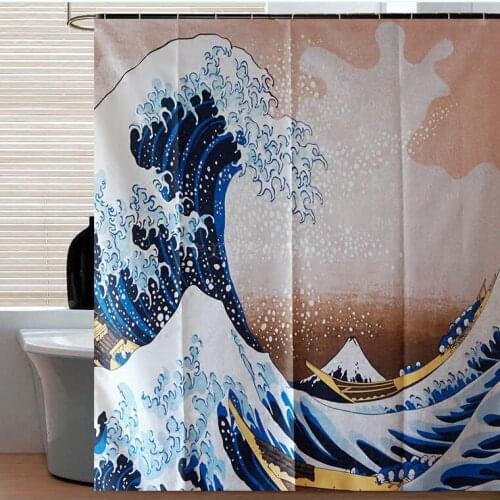 Famous God Nachuan Wave Ocean Surf Scenery Printing Bathroom Decor Bath Shower Curtain 180