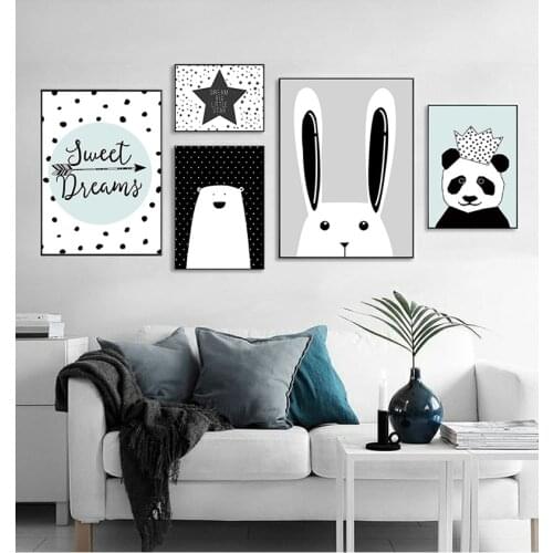 Picture Baby Kids Room Rabbit Home Decoration Simple Nordic Style Prints Cartoon Panda s Canvas Painting Wall Art Stars