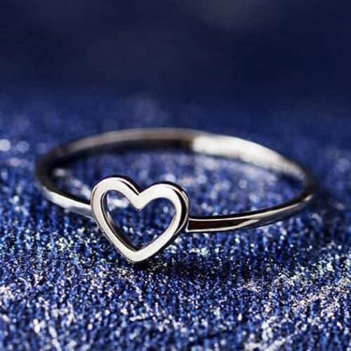 Korean Hollow Love Heart Ring Silver Plated Peach Heart Rings For Women Anel Jewelry Anillos Jewellery New Silver Color Ring
