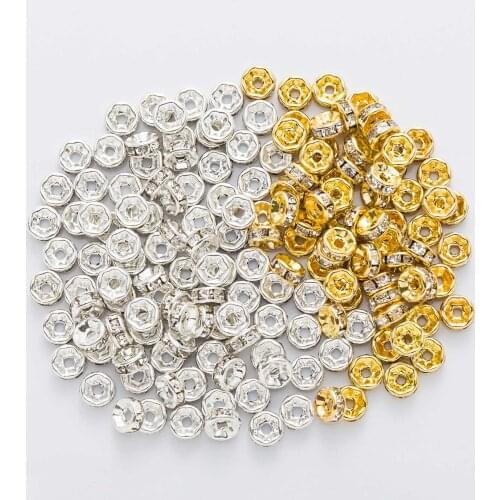 50 Piece 2 Color Flat Side Rhinestone Rondelle Round Spacer Beads Jewelry Making Accessories Findings 4-12mm