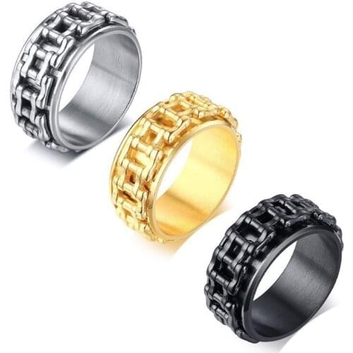 Cool Punk Motorcycle Biker Bicycle Chain Rings for Men Stainless Steel Wedding Bands Spinner Rock Male Alliance Bijoux