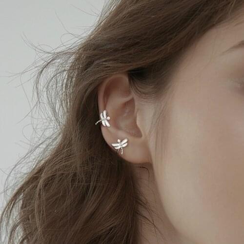 Luckydays Mini Creative Design Dragonfly Stud Earring Cute Animal Shiny Zircon Ear Clip Without Ear Hole For Girl Women Gift