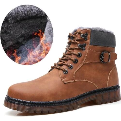 Leather Men Boots Winter Warm Snow Boots Male Winter Boots Work Shoes Mens Footwear Fashion Rubber Ankle Boots Size 38-48