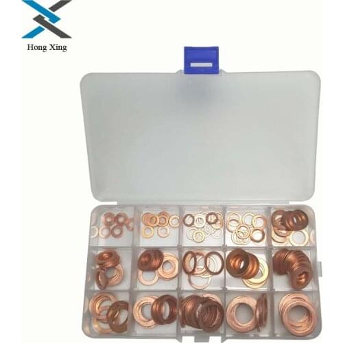 150pcs Copper Washer 15Sizes Solid Sealing Ring Set M5/6/7/8/10/10.5/11/12/12.5/14/15/16/16.5/17.5 Copper Gasket Washers
