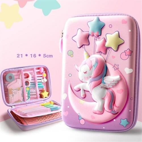 Cartoon Unicorn Pencil Bag Cute Pink Stationery Organizer Pencilcase School Office Pen Pencil Pocket Box for Girls Kids Gift