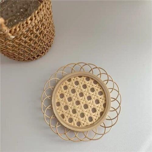 Drink Cup Coasters Japanese Style Bamboo Woven Saucer Mat Non-slip Pot Holder Rattan Woven Cup Mat Dining Table Placemat Kitchen