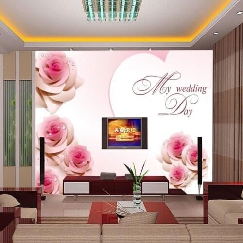 Custom 3d mural Romantic pink rose wedding room bedroom wallpaper living room sofa TV background wallpaper murals