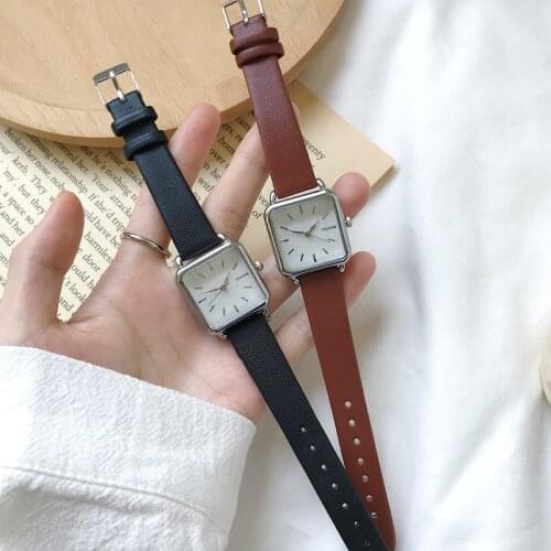 Simple Square Women Watches Ulzzang Fashion Brand Qualities Ladies Leather Wristwatches Black Brown Quartz Clock Drop Shipping
