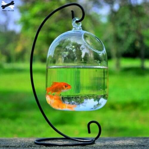 Clear 15cm Height Hanging Glass Aquarium Fish Bowl Fish Tank Flower Plant Vase With 23cm Height White Rack Fishbowls 2810
