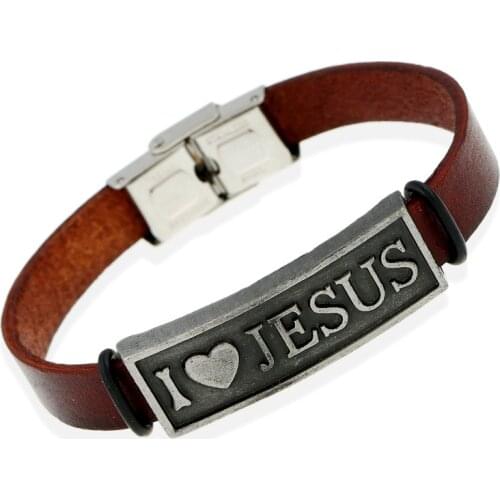 Religious Handmade Wrist Accessories Christian JESUS Jewelry Bracelet Unisex Genuine Leather Wrap Bracelets Alloy Letter Bangles