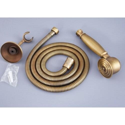 Antique Brass Hand Held Shower Head Wall Holder Bracket 1.5M Hose Set Water Saving Bathroom Handheld Sprayer ahh120