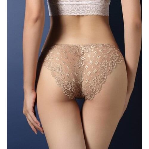 Sexy Temptation Transparent Low Waist Lace Thong Women See-through Hollow Seamless Panties